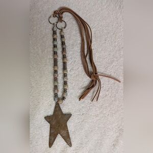 *Leather, Metal Star & Beads 17" Drop Necklace - Use Essential Oils NWT